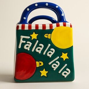 Ganz Bella Casa Porcelain Ceramic Christmas Gift Bag Figurine Decor Fa La La NWT